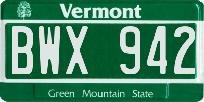 VT license plate BWX942
