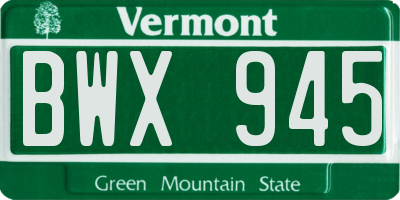VT license plate BWX945