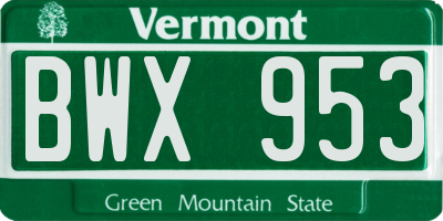 VT license plate BWX953