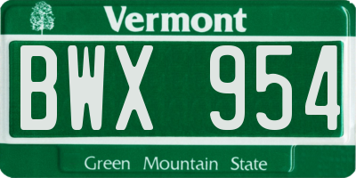 VT license plate BWX954