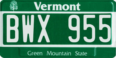 VT license plate BWX955