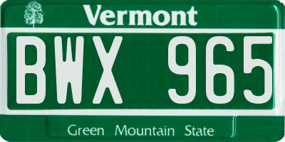 VT license plate BWX965