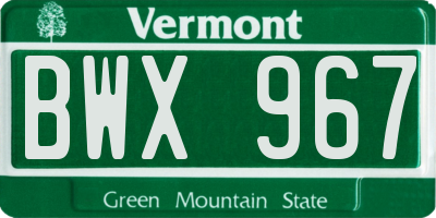 VT license plate BWX967