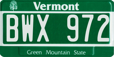 VT license plate BWX972