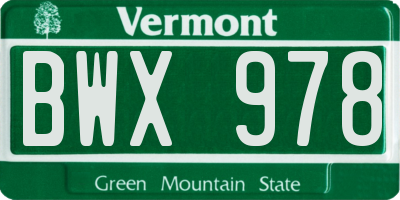 VT license plate BWX978