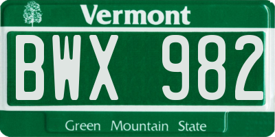 VT license plate BWX982