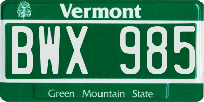 VT license plate BWX985