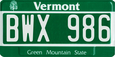 VT license plate BWX986