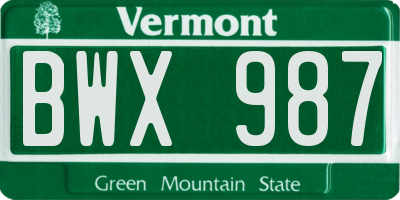 VT license plate BWX987
