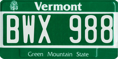 VT license plate BWX988