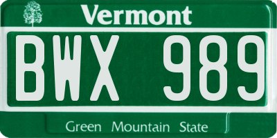 VT license plate BWX989