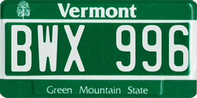 VT license plate BWX996