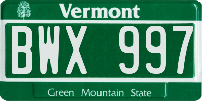 VT license plate BWX997