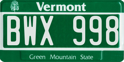VT license plate BWX998