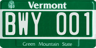 VT license plate BWY001