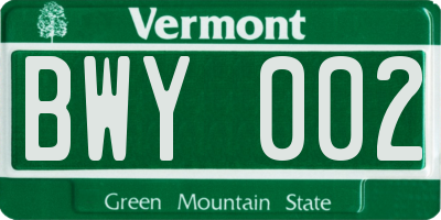 VT license plate BWY002