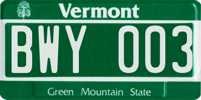 VT license plate BWY003