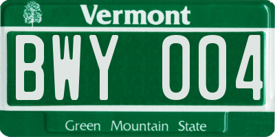 VT license plate BWY004
