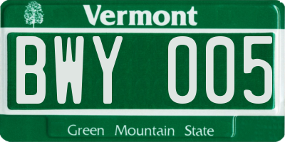 VT license plate BWY005
