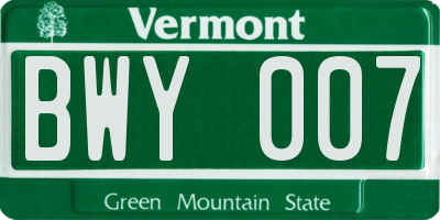 VT license plate BWY007