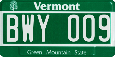 VT license plate BWY009