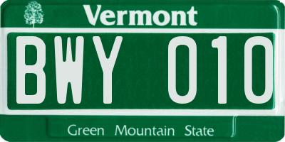 VT license plate BWY010