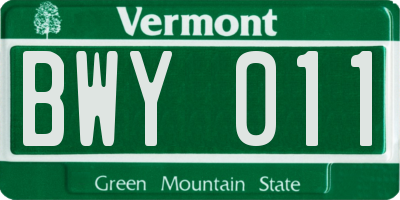 VT license plate BWY011
