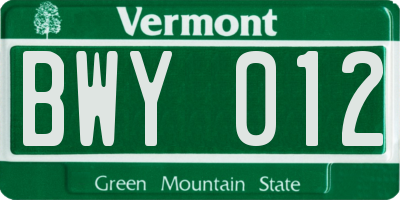 VT license plate BWY012
