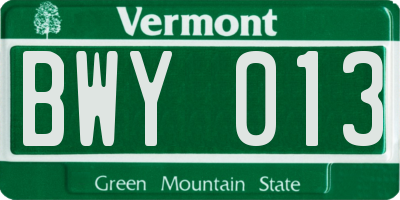 VT license plate BWY013