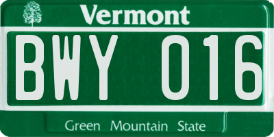 VT license plate BWY016