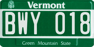 VT license plate BWY018