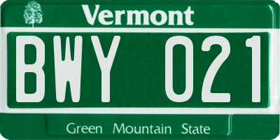 VT license plate BWY021