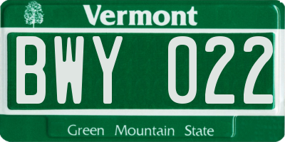 VT license plate BWY022