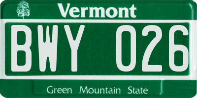 VT license plate BWY026