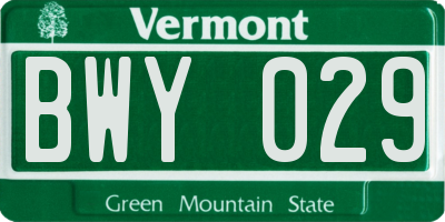 VT license plate BWY029