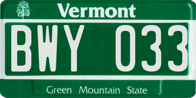 VT license plate BWY033
