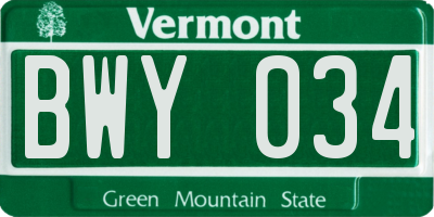 VT license plate BWY034