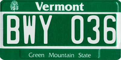 VT license plate BWY036