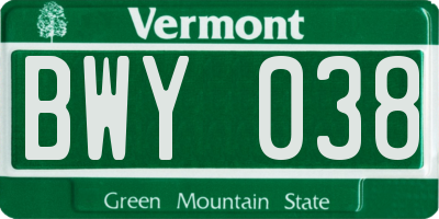 VT license plate BWY038