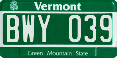 VT license plate BWY039