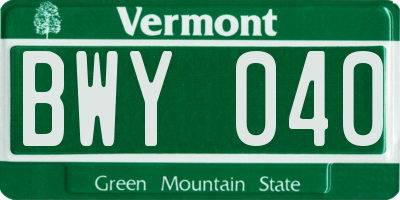 VT license plate BWY040