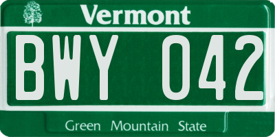VT license plate BWY042