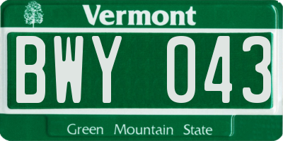 VT license plate BWY043