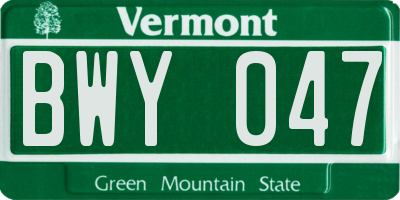 VT license plate BWY047
