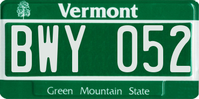 VT license plate BWY052