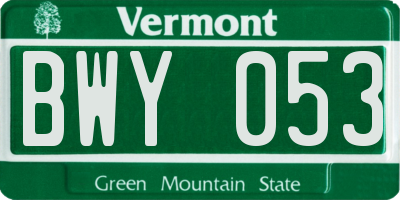 VT license plate BWY053
