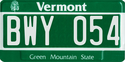 VT license plate BWY054