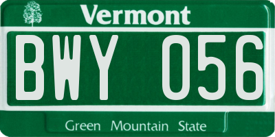 VT license plate BWY056