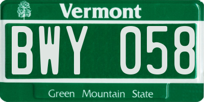 VT license plate BWY058