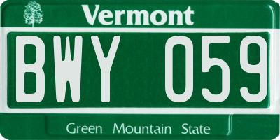 VT license plate BWY059